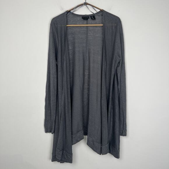 Tahari Women’s Sz S 100% Linen Knit Gray Lightweight Open Draped Front Cardigan - Picture 1 of 7